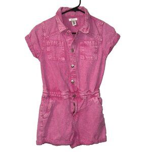 Olivia Kay Pink Denim Shorts Romper Girls Size Large 10/12